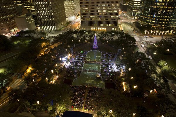 Bird's Eye View Of City Hall At Reliant Lights Mayor's Holiday Spectacular Logo